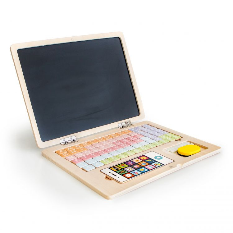 Image of Fából készült mágneses oktató laptop telefonnal és betűkkel