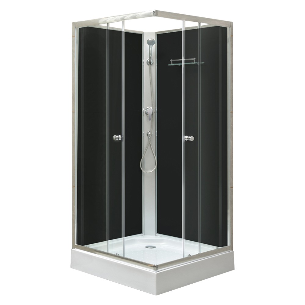 Polo Black II szögletes fekete hátfalas zuhanykabin, akril zuhanytálcával, 80x80x195 cm-es méretben